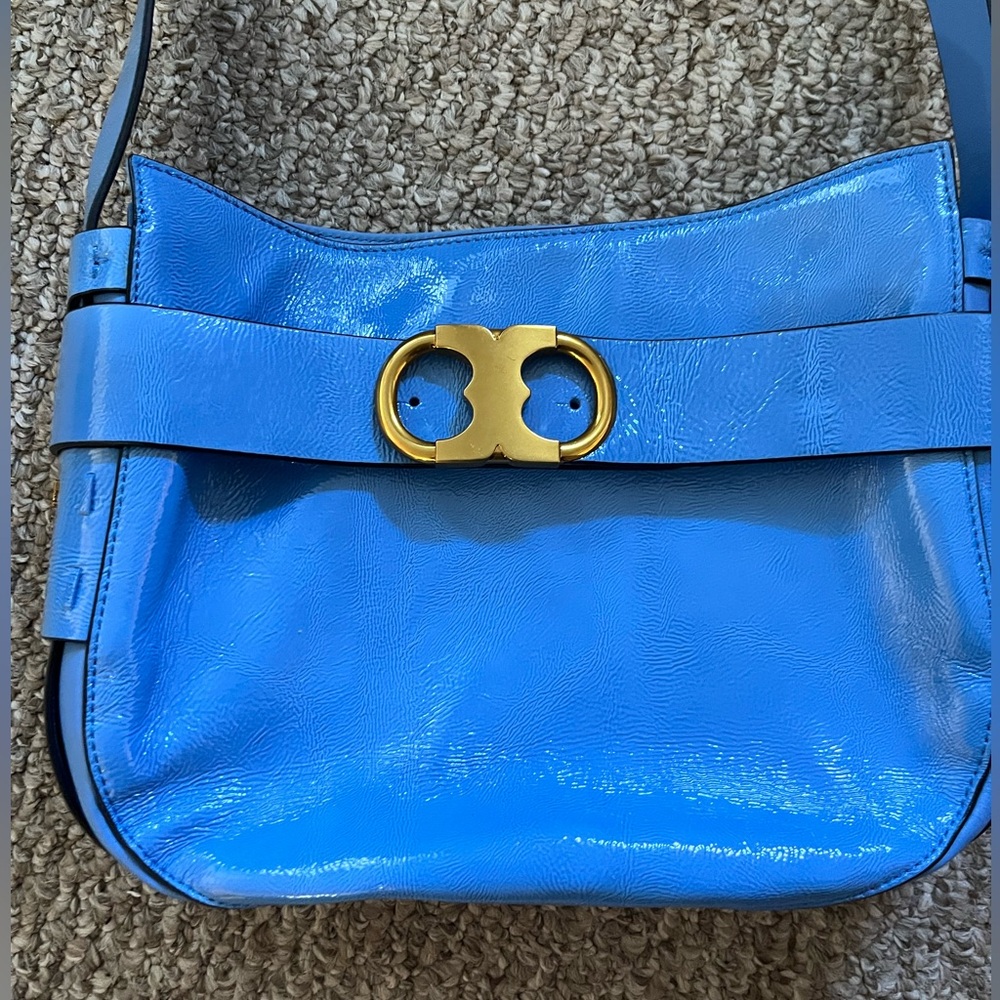 TORY BURCH Gemini Link Fresh Water Blue Patent Leather Crossbody Bag